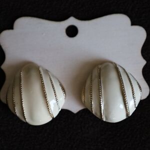 Cream and Gold Clip on Earrings